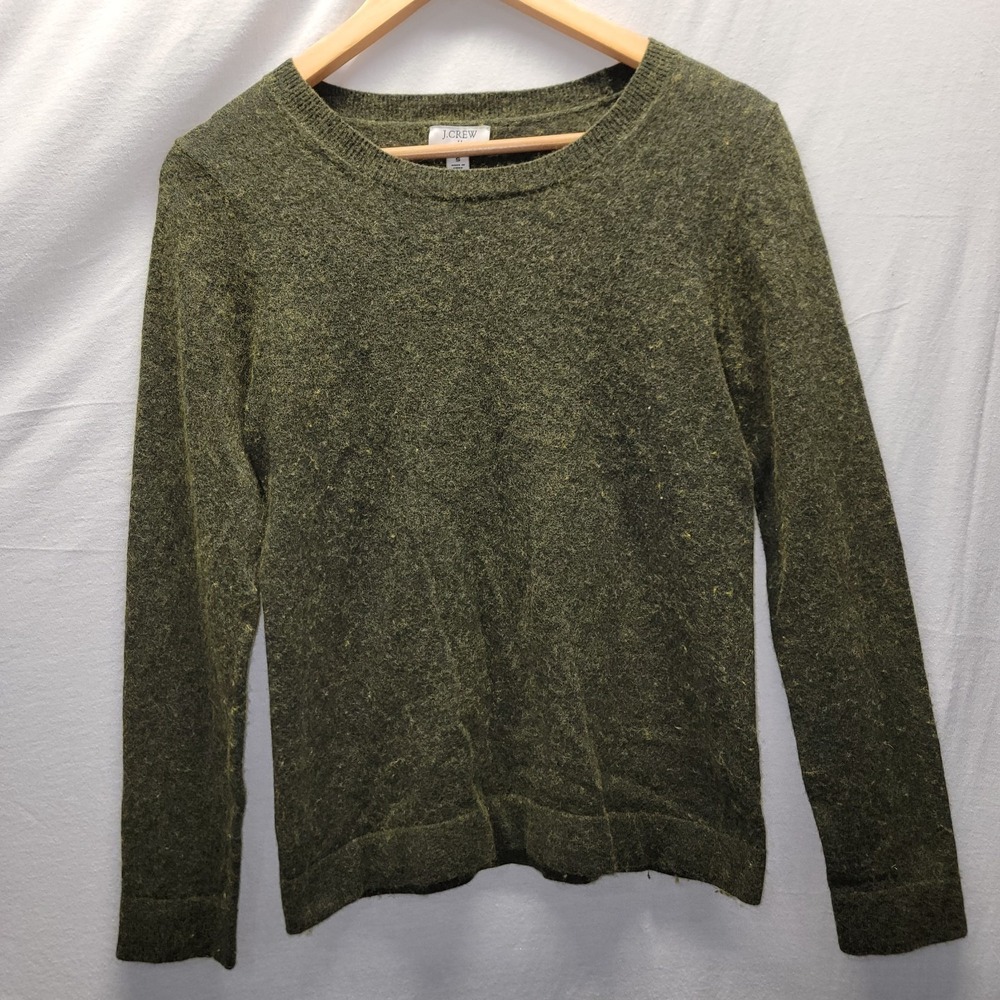 JCrew Teddie Sweater Green Soft Knit Merino Wool Blend Crewneck Women Sz S. Xmas